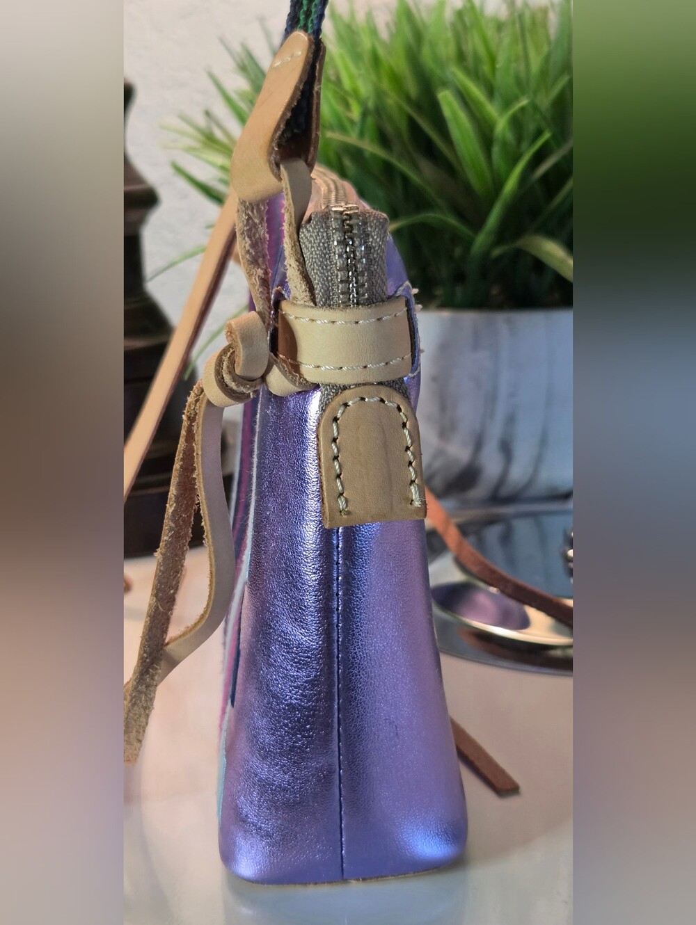 SOLD***Consuela Val Midtown Crossbody Purple Metallic Zebra Embroidered - Picture 7 of 16
